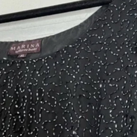 5. Vintage 90s black chiffon flutter sleeve beaded top XL - Picture 5 of 11